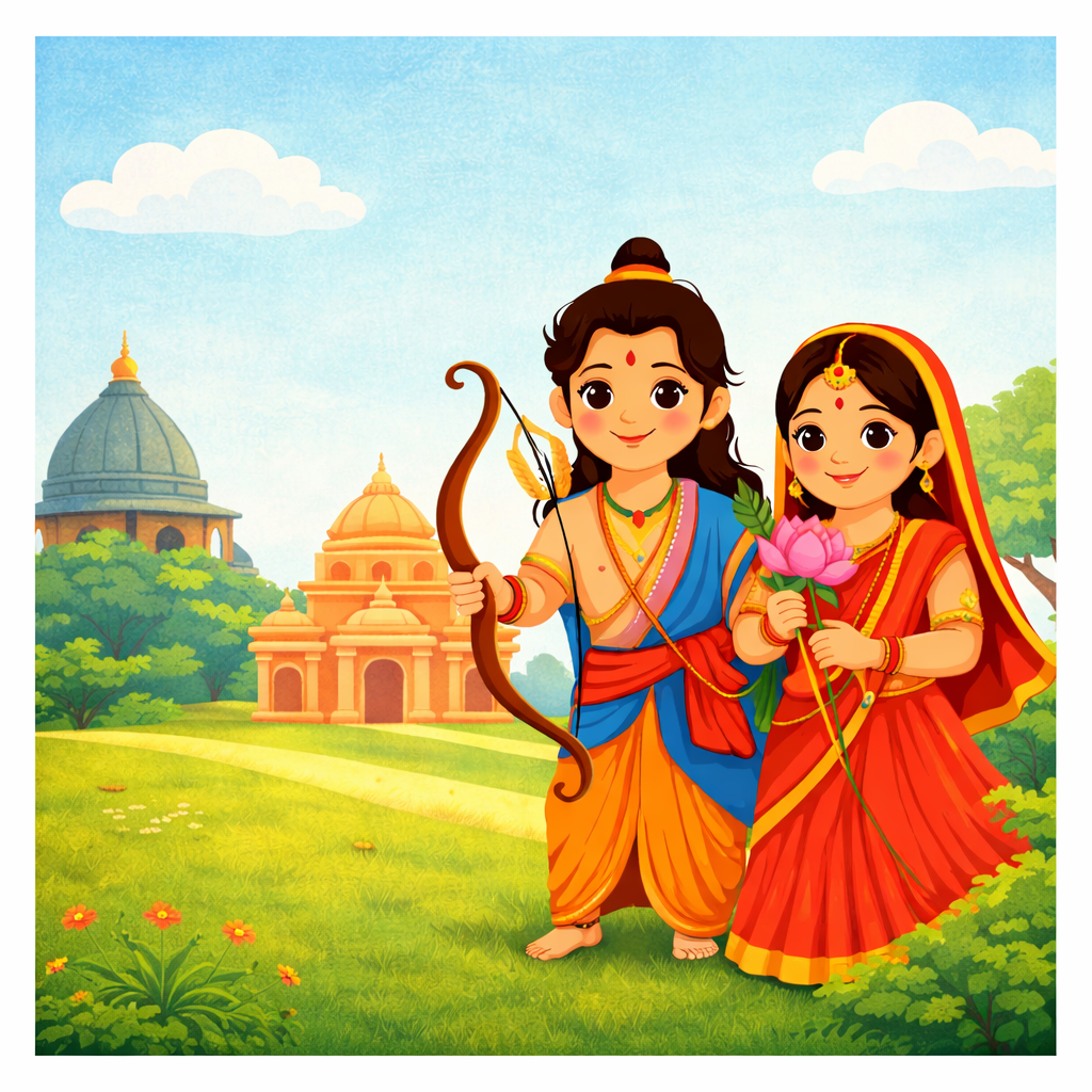 Rama and Sita illustrated characters for kids learning